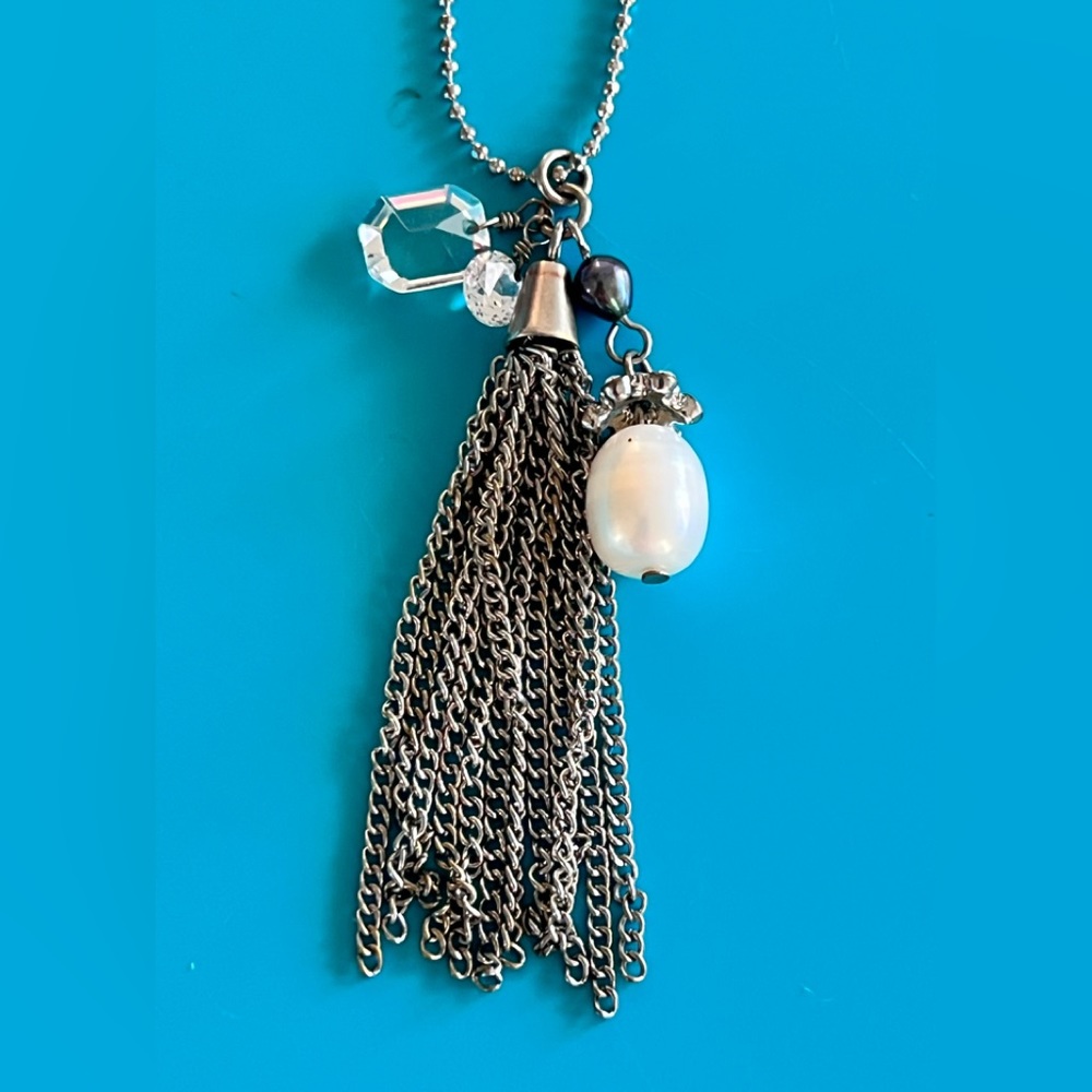 Banana Republic Sparkling Silver Necklace with Tassels